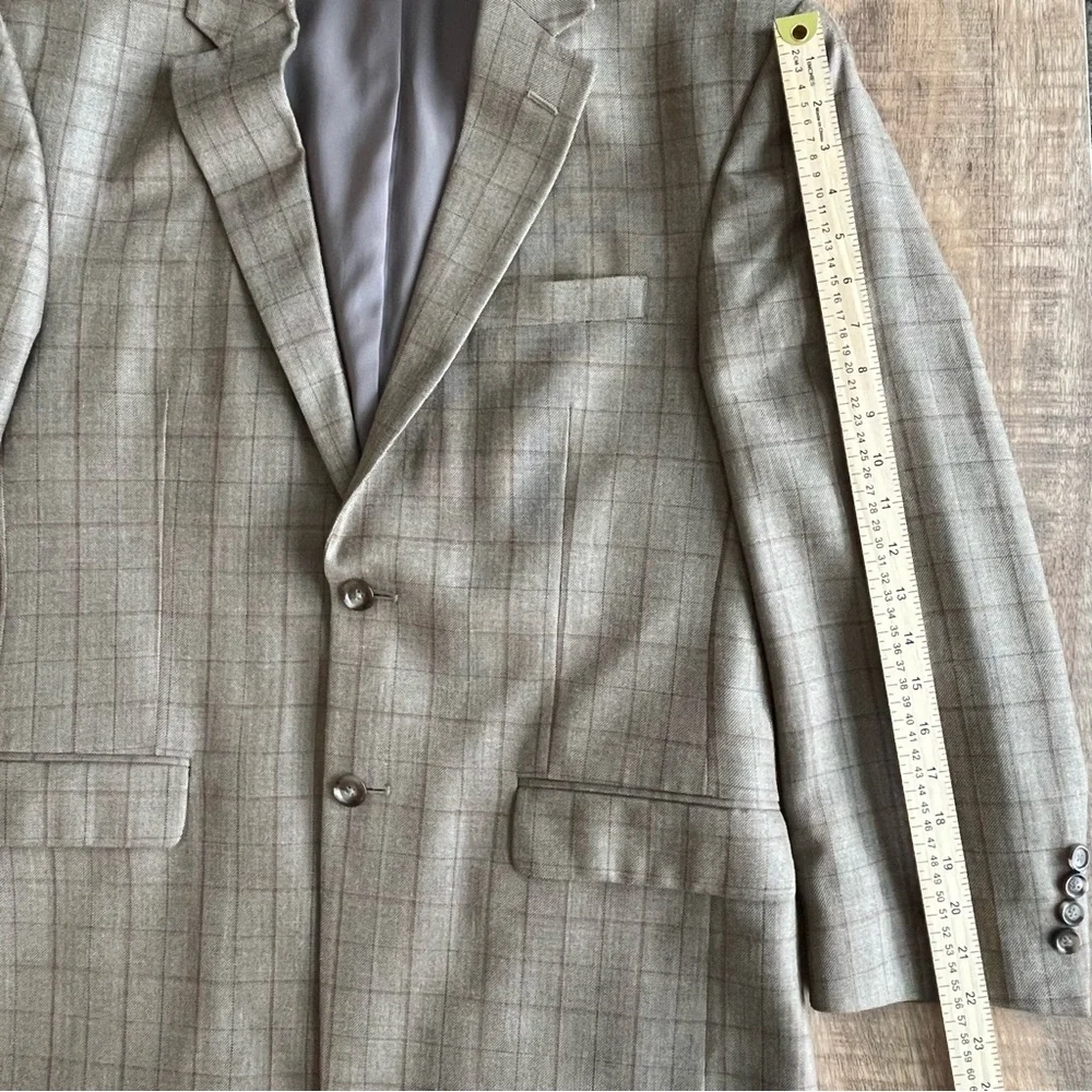 Jos A Bank Traveler’s Men’s Brown Plaid Window Pane Silk Wool Blazer 40R